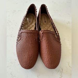 Birdies The Starling Cognac Woven Womens Vegan Leather Slip On Flats, EUC